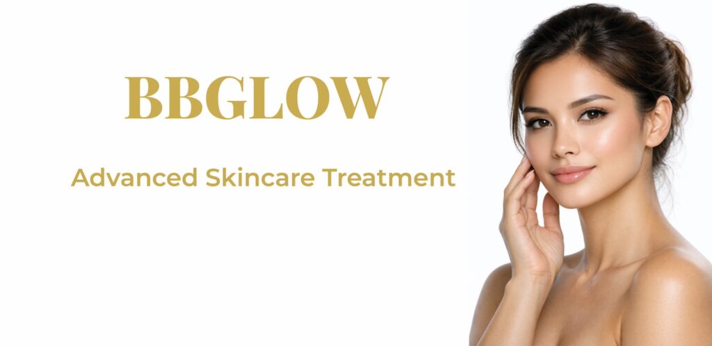 Close-up of BB Glow facial treatment with serum being infused into the skin using a microneedling device for a smooth, radiant complexion.
