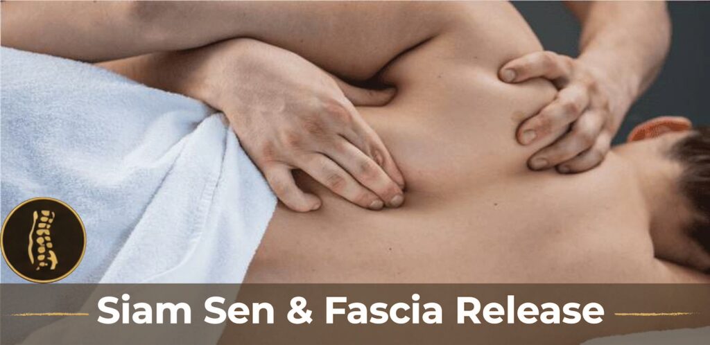 Therapist performing Siam Sen and fascia release massage using herbal compress and gua sha at Chi Wa Siam Day Spa